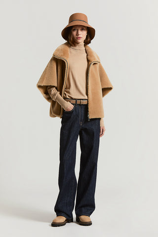 Reversible real shearling cape