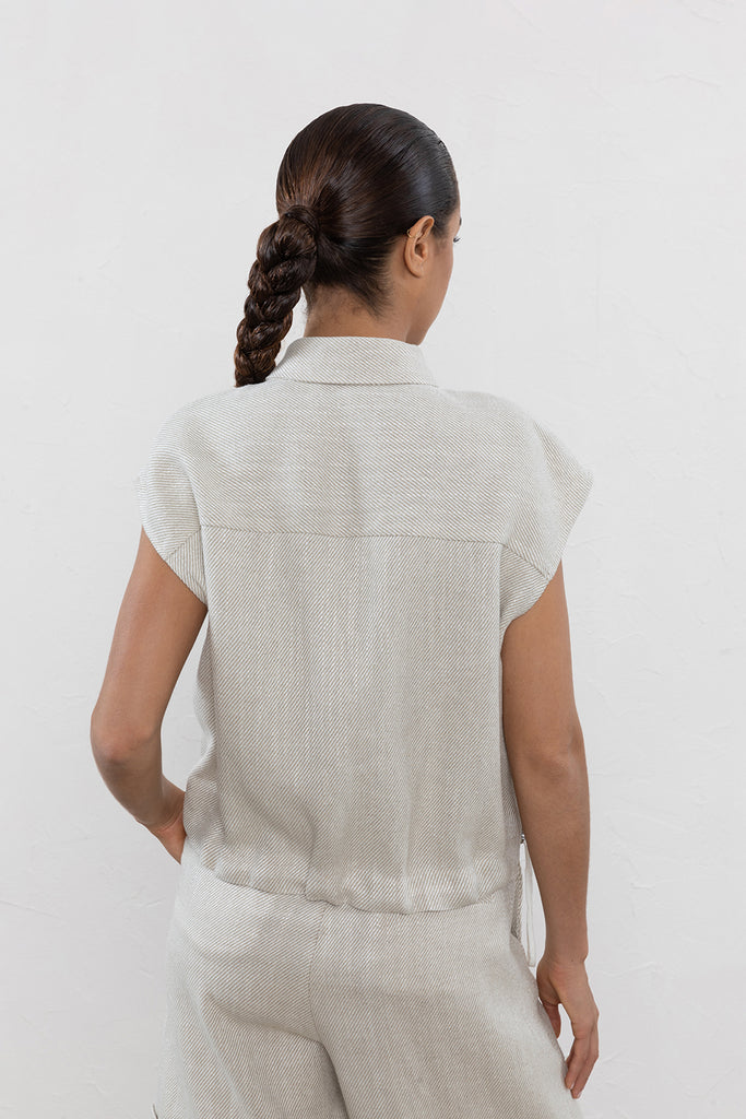 Twill weave raw linen blend vest  