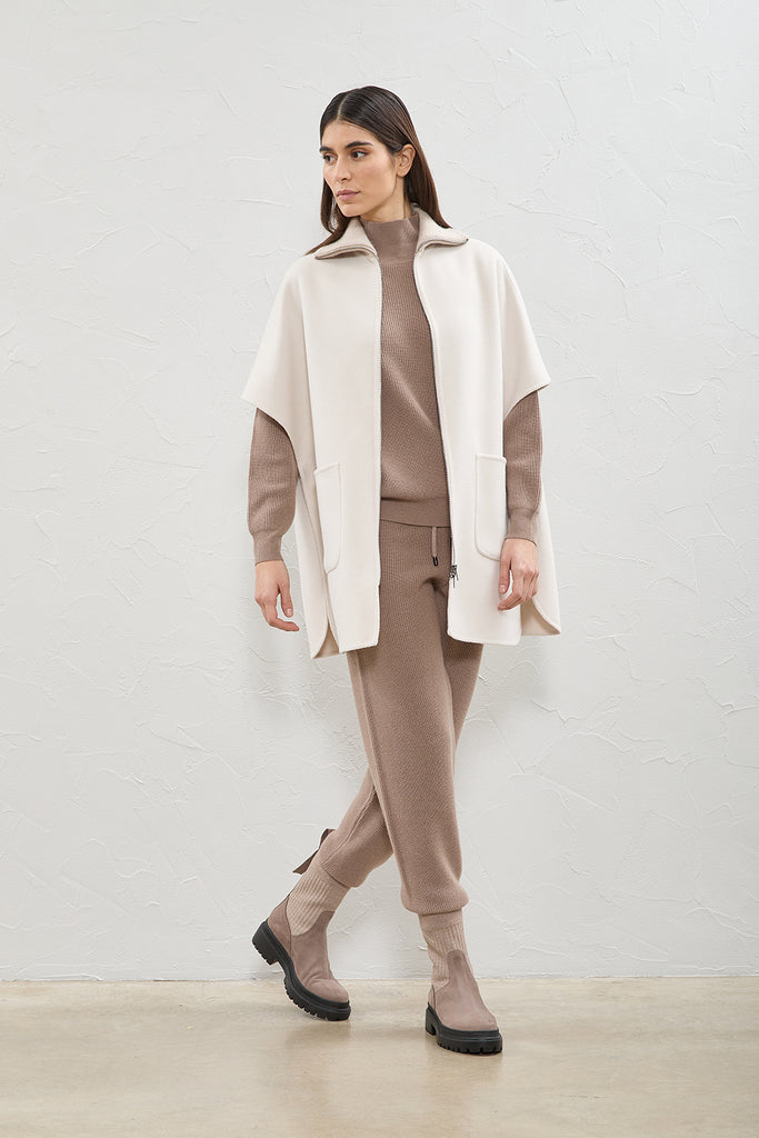 Double-cloth wool and cashmere cape  