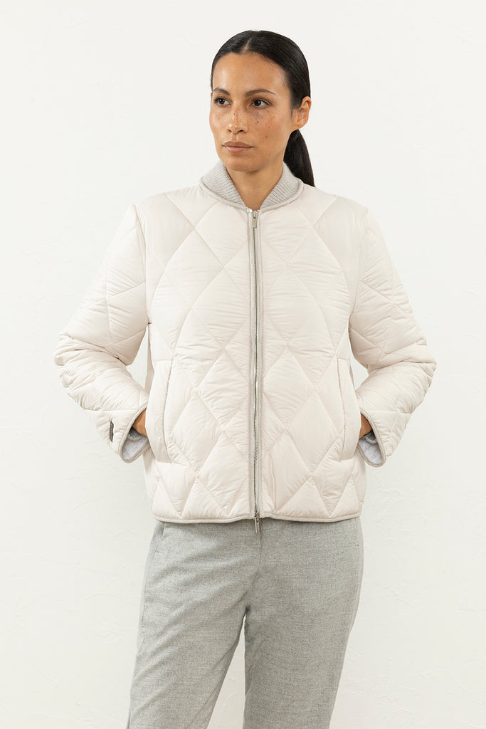Peachskin microfibre diamond quilted bomber jacket  