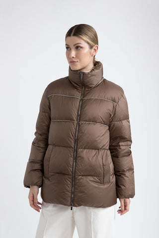 Short goose down jacket in ultralight nylon  