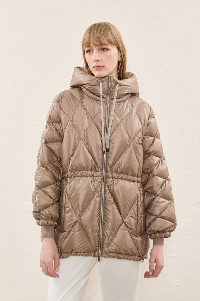 Maxi diamond quilted jacket with down fill  