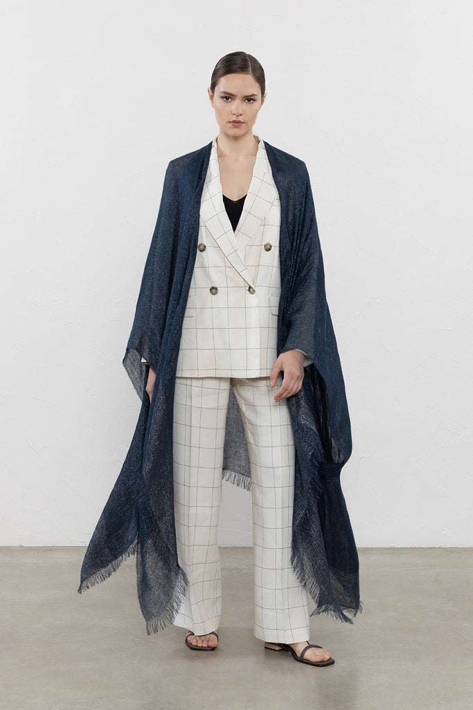 Linen, viscose and lurex kimono-style wrap  