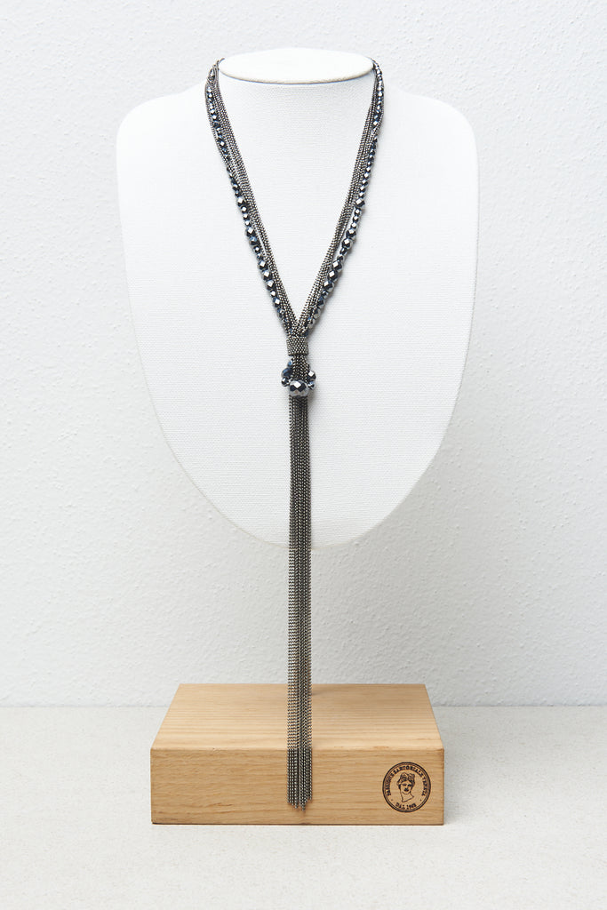 Long "tie" necklace in demi-crystals and Punto Luce chain  