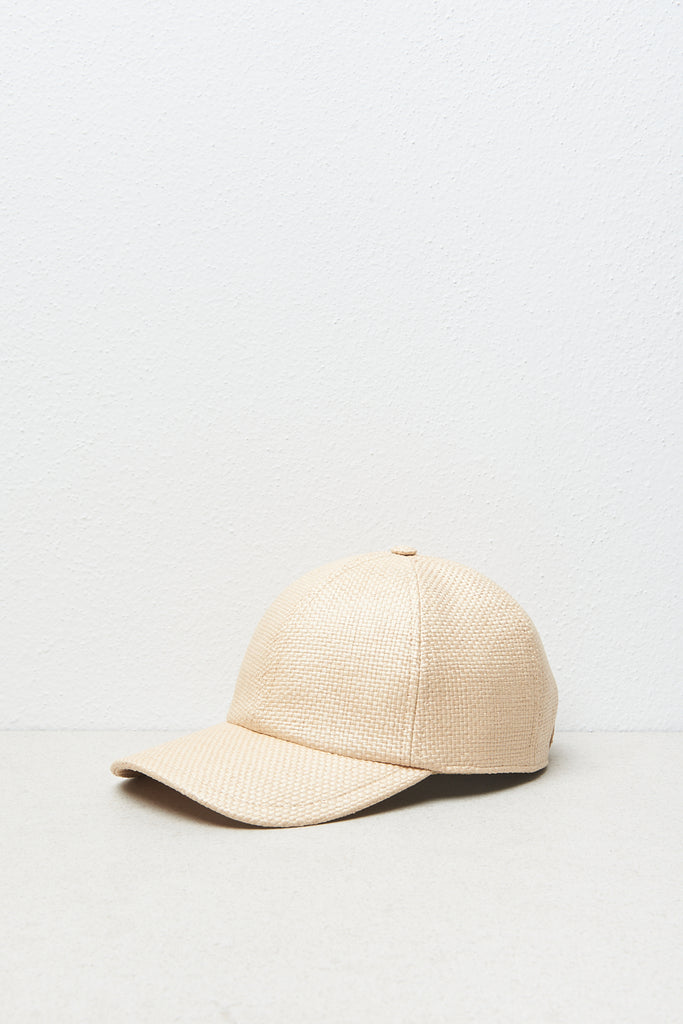 Straw-effect fabric and cotton baseball cap  