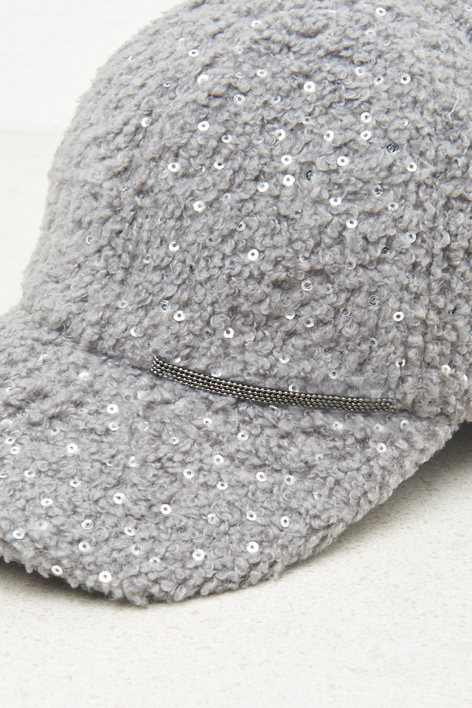 Eco-fur baseball cap with sequins  