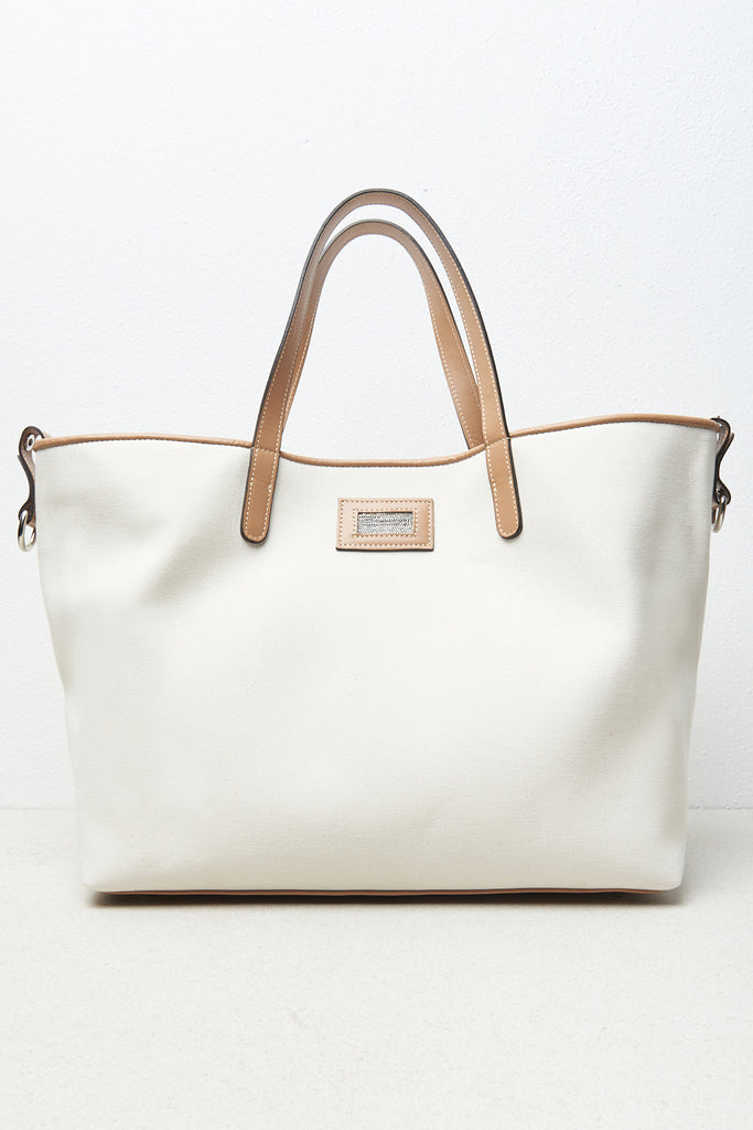 Canvas tote bag with leather inserts  