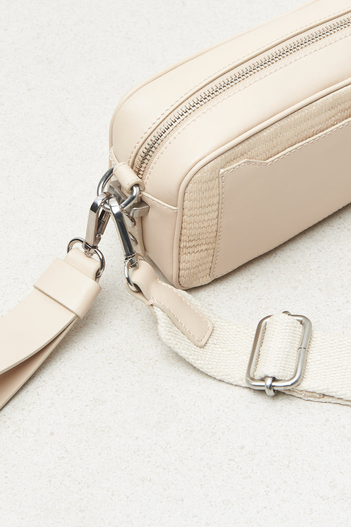 Real leather and fabric crossbody bag  