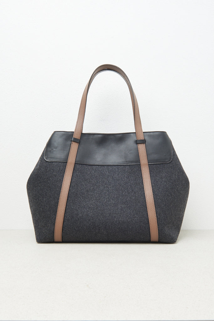 Felt, real leather and Punto Luce trim tote bag  