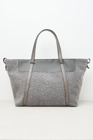 Eco-leather tote bag with sequins and Punto Luce trim  