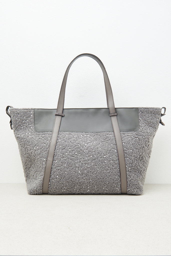 Eco-leather tote bag with sequins and Punto Luce trim  