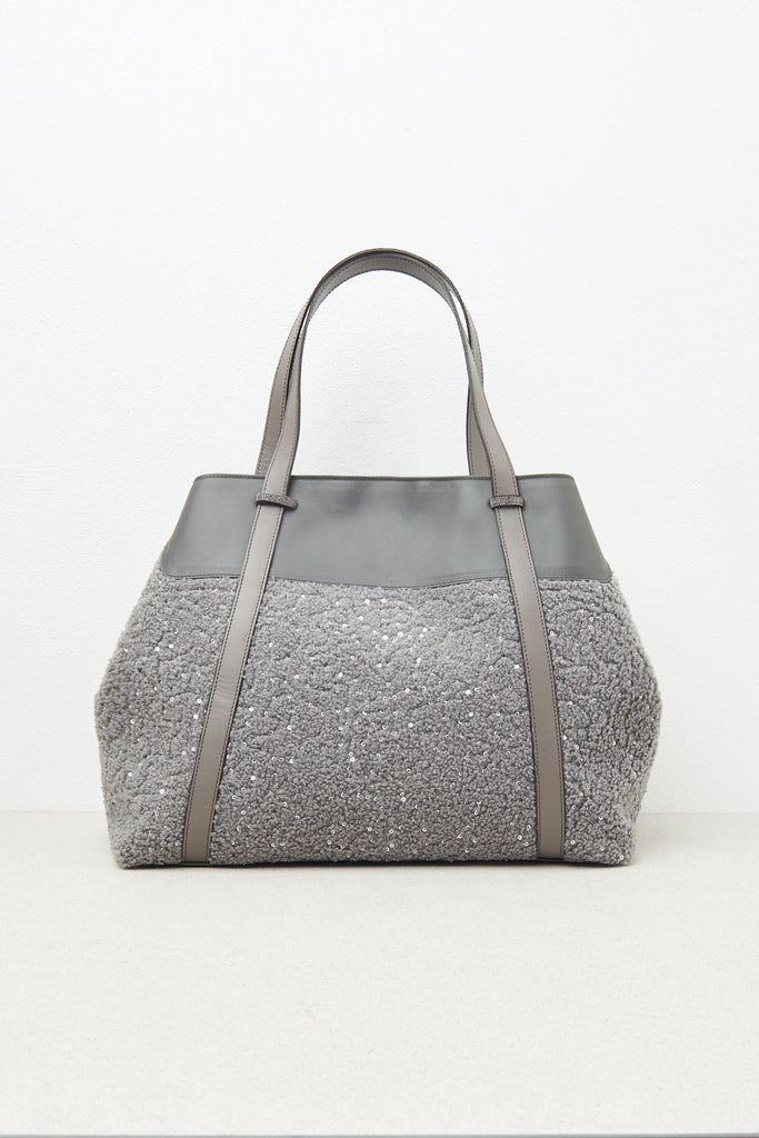 Eco-leather tote bag with sequins and Punto Luce trim  