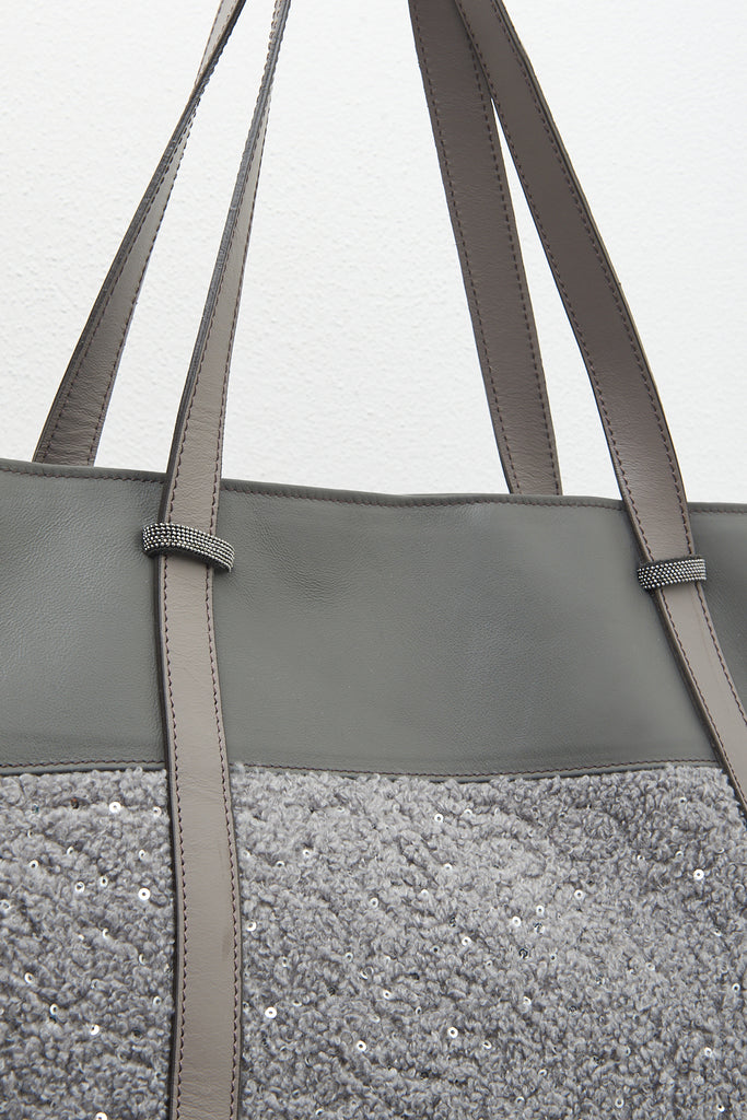 Eco-leather tote bag with sequins and Punto Luce trim  