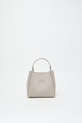 Borsa a mano in poliestere riciclato e vera pelle