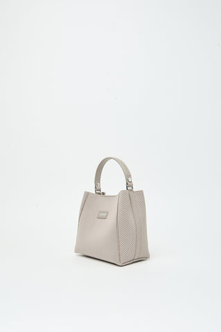 Borsa a mano in poliestere riciclato e vera pelle