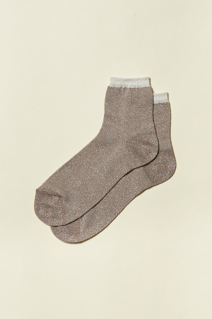 Mesh-effect cotton lurex short socks  