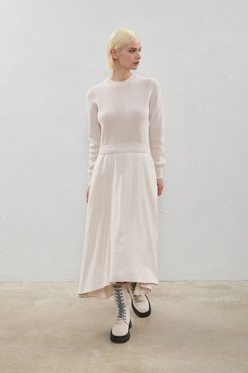Knit dress with twill skirt  