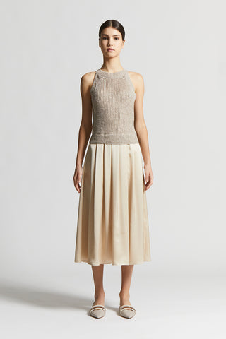 Linen bi-material dress with sequins