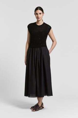 Bi-material cotton dress