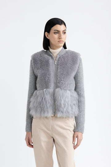 Knitted jacket with fur trim  