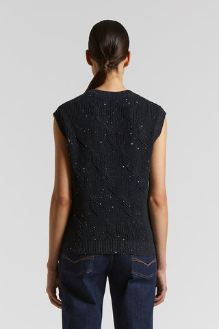 Cotton cordonetto top with sequins