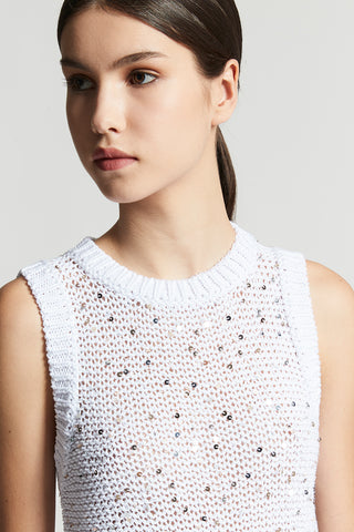 Cotton webbing top with sequins