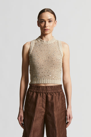 Cotton webbing top with sequins