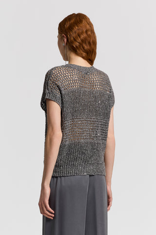 Sequined linen ribbon sweater