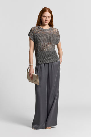 Maglia in fettuccia di lino e paillettes