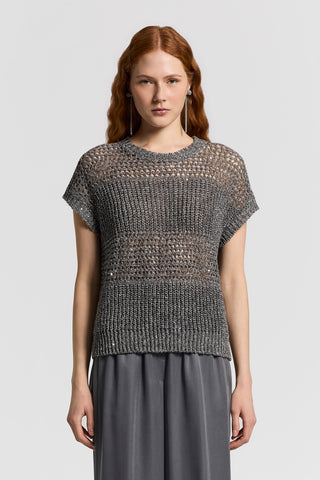 Sequined linen ribbon sweater