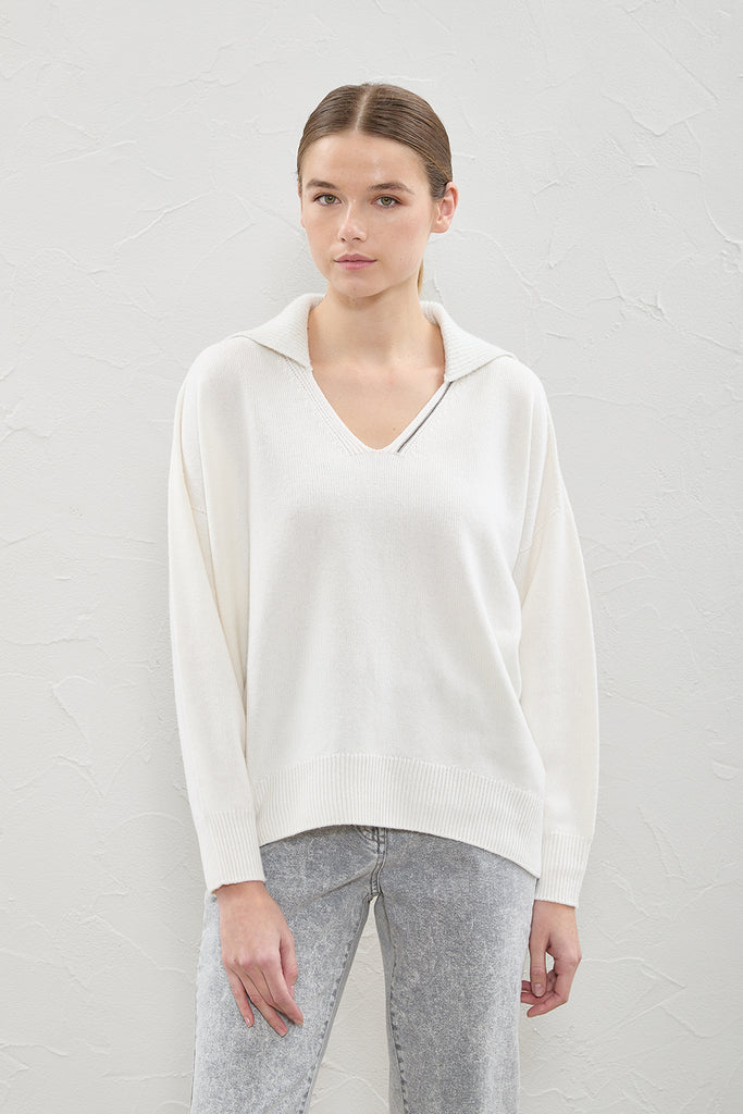 Wool, silk and cashmere V-neck sweater  