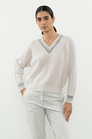 Wool, silk, cashmere and Sury Alpaca and Lurex sweater  