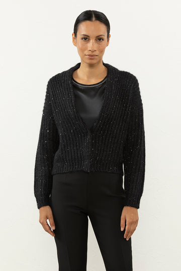 Suri alpaca and sequin cardigan  