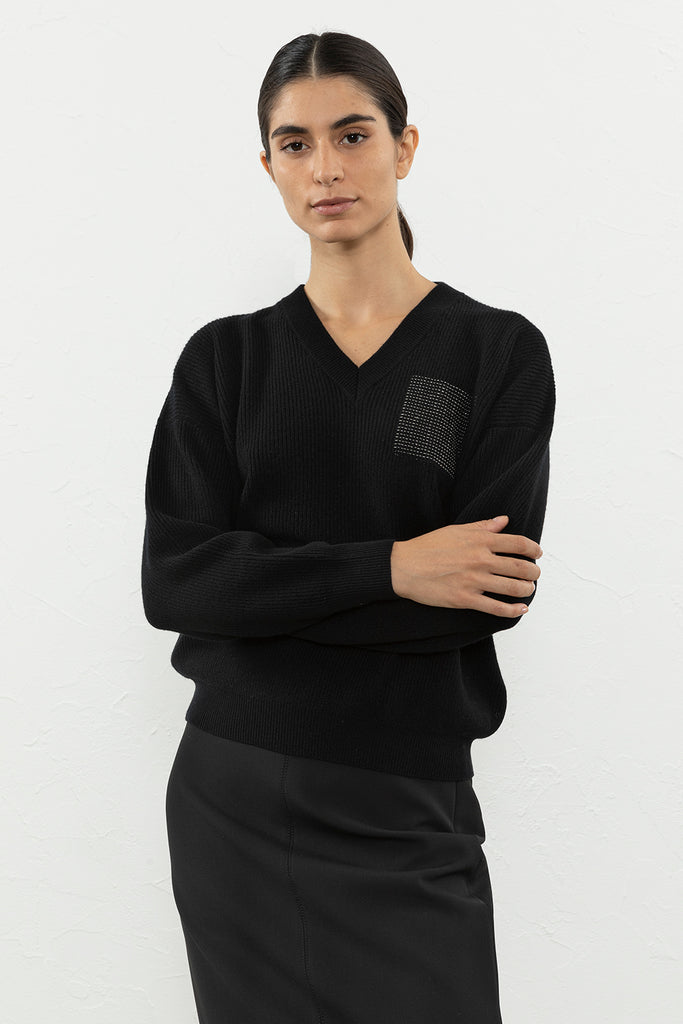 Wool, silk and cashmere V-neck sweater  