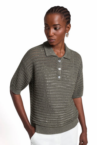 Sequined pure cotton polo shirt