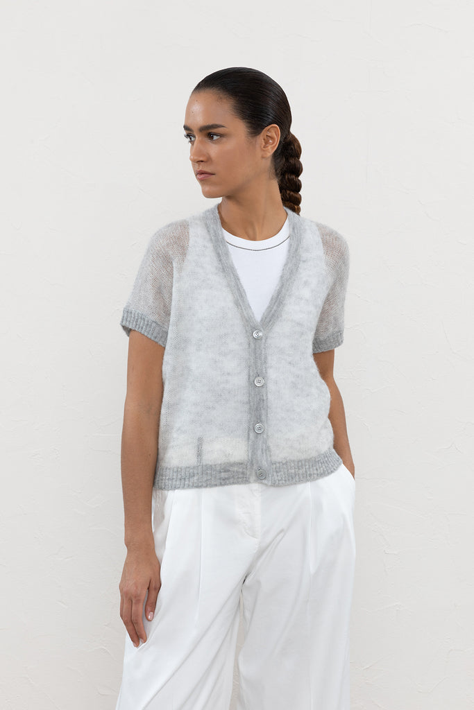 Suri alpaca and pure new wool blend short sleeve cardigan  