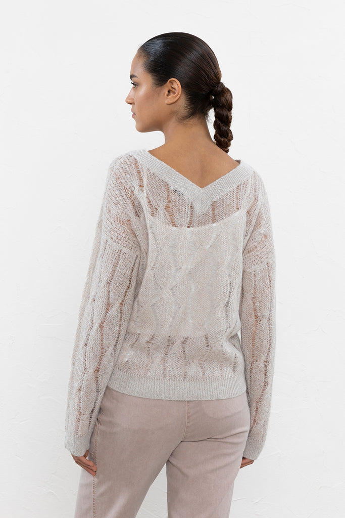 Suri alpaca and pure new wool blend cable knit sweater  