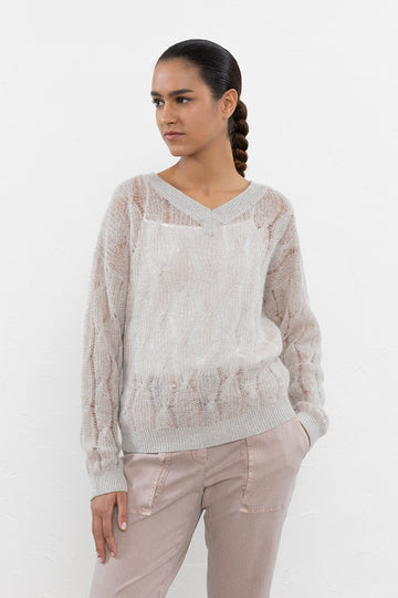 Suri alpaca and pure new wool blend cable knit sweater  