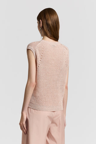 Linen mouliné top with sequins