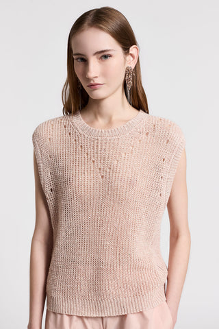 Linen mouliné top with sequins