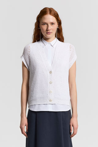 Sequined linen mouliné cardigan