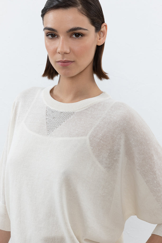 Linen/cotton yarn sweater with Punto Luce diamond cut chain  