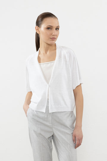 Cropped linen cotton crepe cardigan  