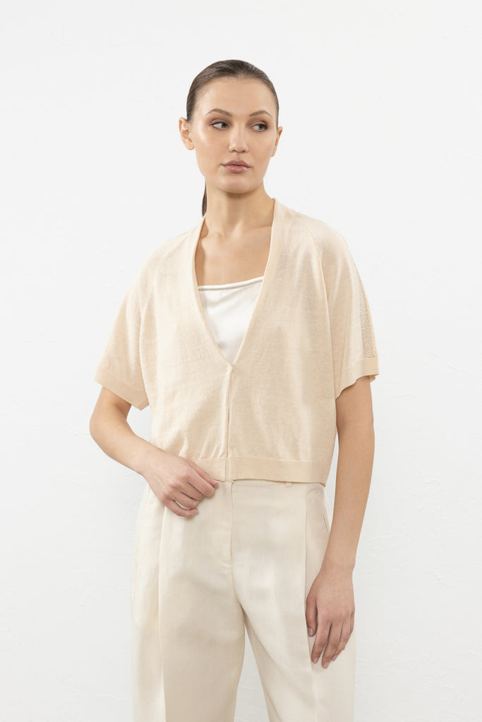 Cropped linen cotton crepe cardigan  