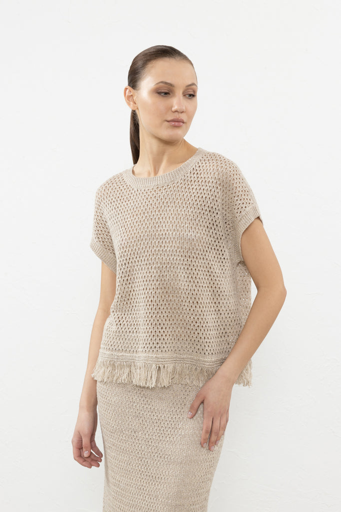 Linen and cotton melange mesh-knit sweater  