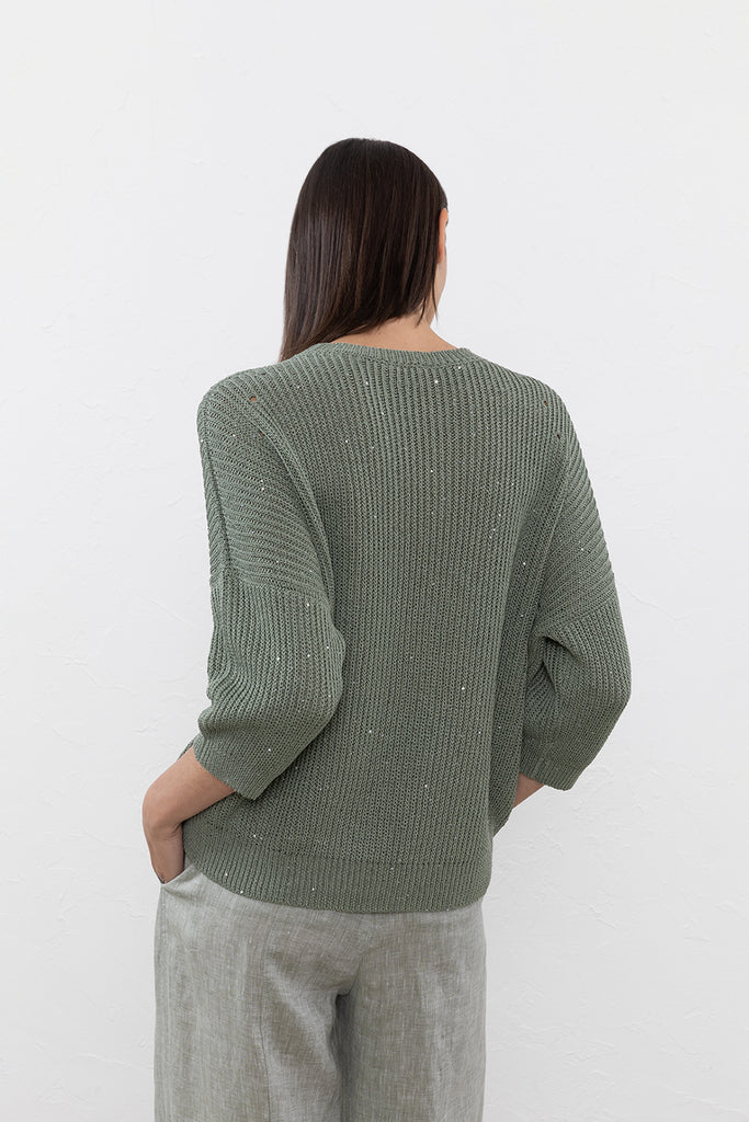 Pure cotton cordonnet and mini-sequin sweater  