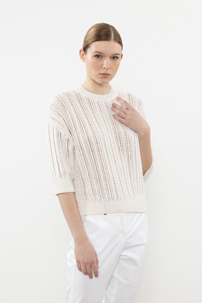 Pure cotton cordonnet and micro sequins sweater  