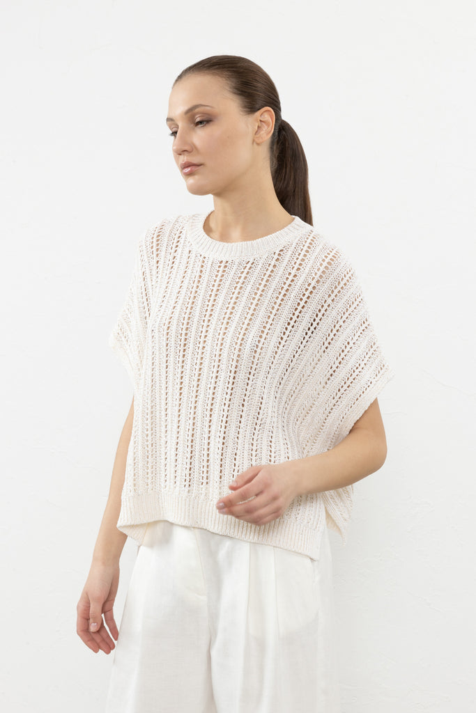 Pure cotton and mini sequin yarn oversize sweater  