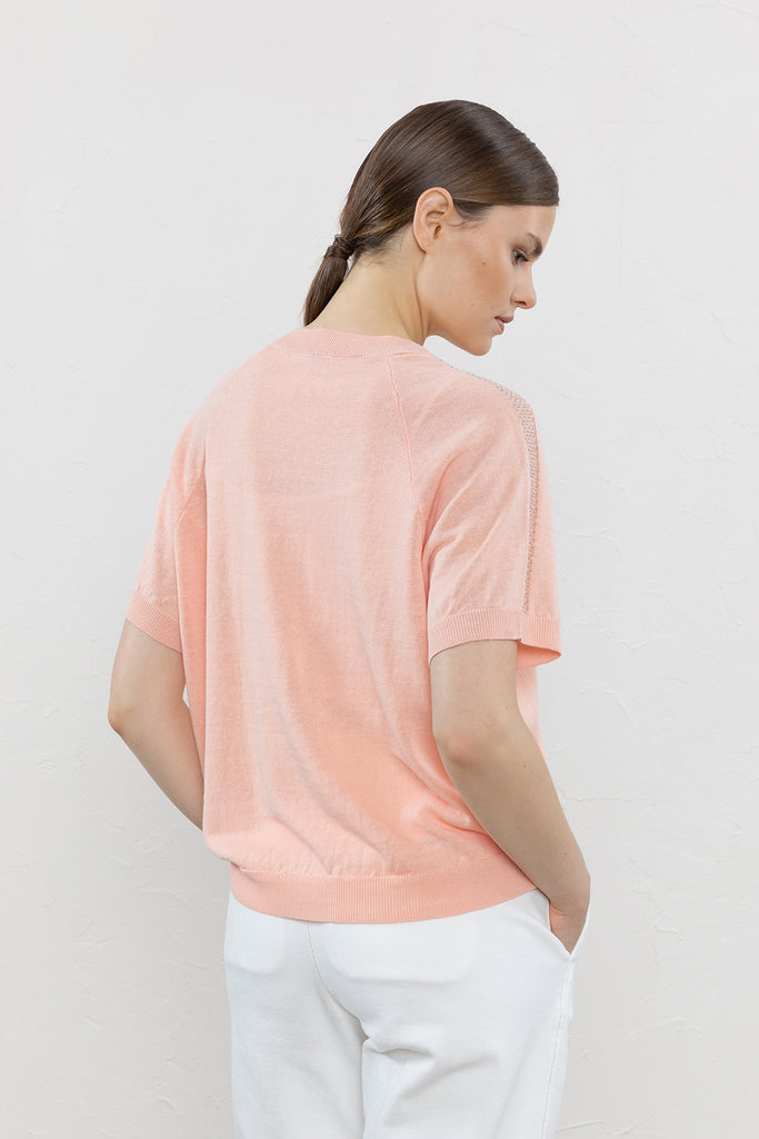 Linen and cotton crepe sweater with Punto Luce  