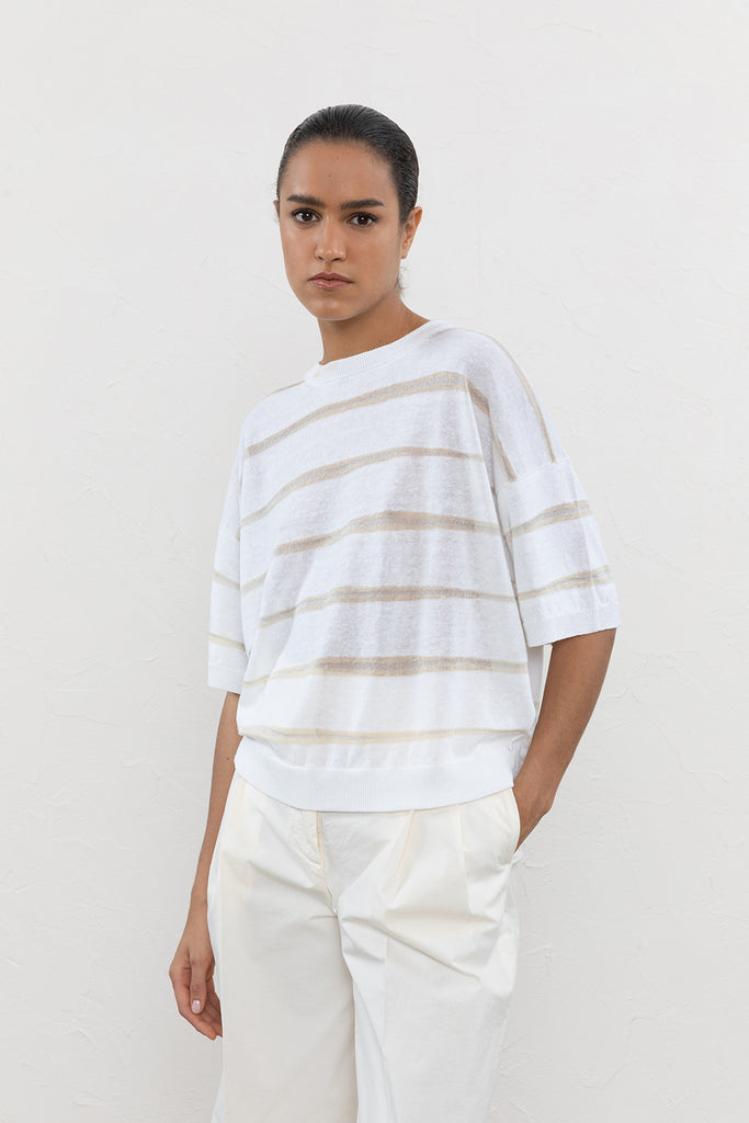 Linen, cotton and lurex striped sweater  